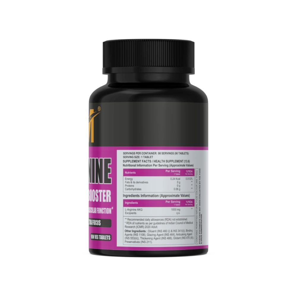 L-Arginine AKG 1000mg, Nitric Oxide Booster For Muscle Pump, Supports Endurance, Muscle Function & Performance (90 Tablets) - Image 3